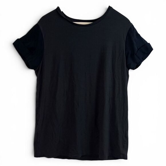 All Saints Tops - Allsaints Leila Black Luxury Tee Oversized Contrast Fabric Sleeves Us Size 4